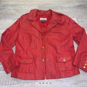 RED LEATHER DESIGNER MOTORCYCLE JACKET WITH GOLD